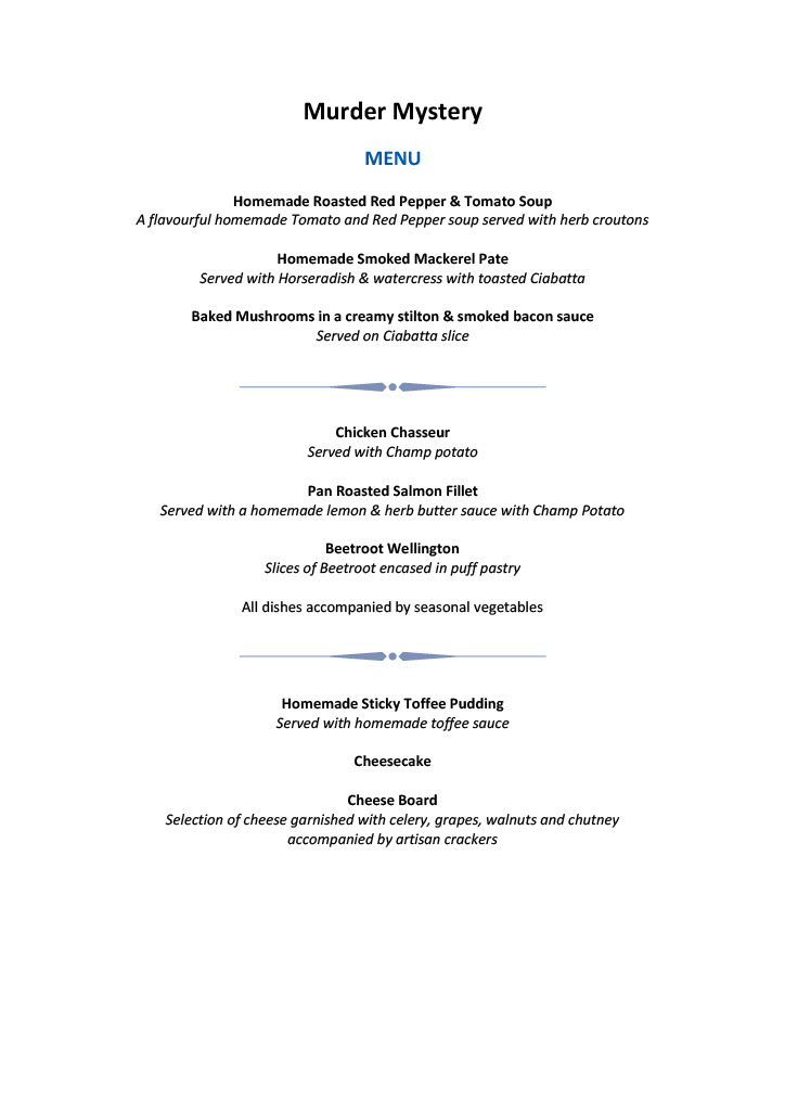 Sample Menu – Murder Mystery